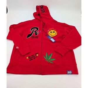 NWT $90 Runtz Worldwide Graphic Zip Hoodie Red Cannabis Streetwear Pullover 2XL‎